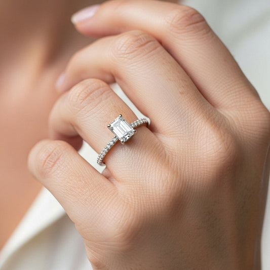 Emerald Solitaire with Pave Ring 4-Prong