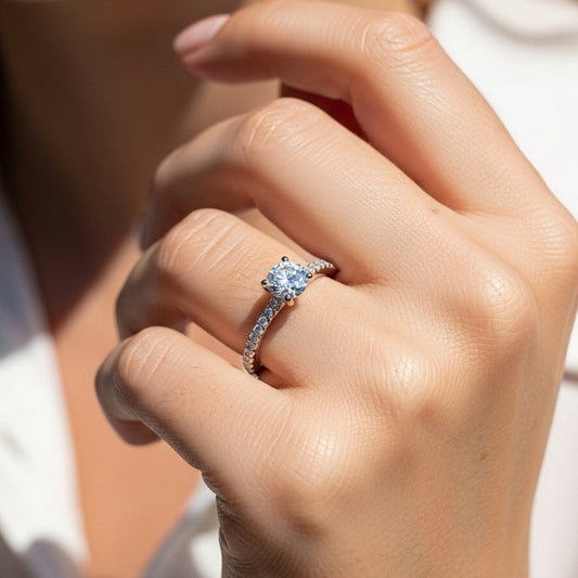 Round Solitaire with Pave Ring 4-Prong