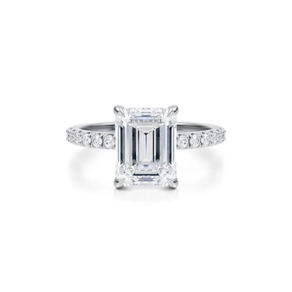 Emerald Solitaire with Pave Ring 4-Prong
