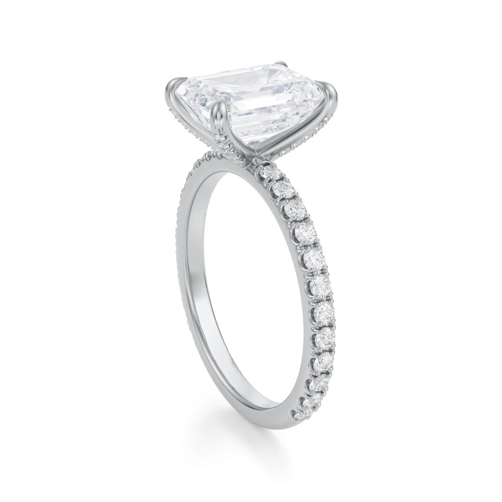 Emerald Solitaire with Pave Ring 4-Prong