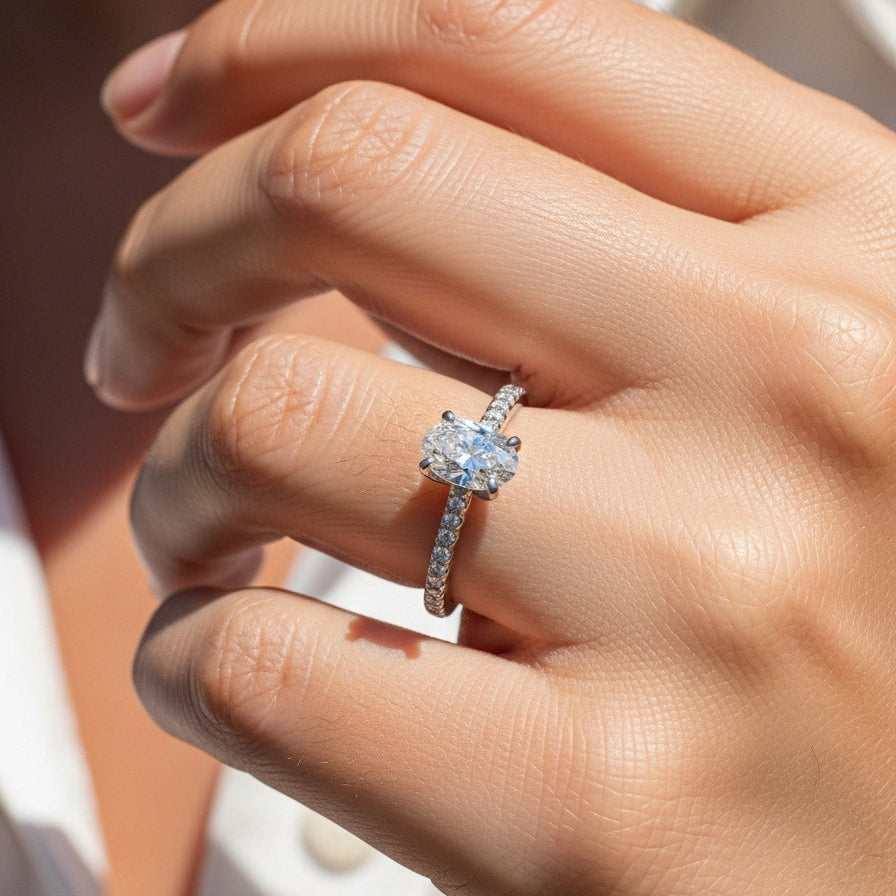 Oval Solitaire with Pave Ring 4-Prong