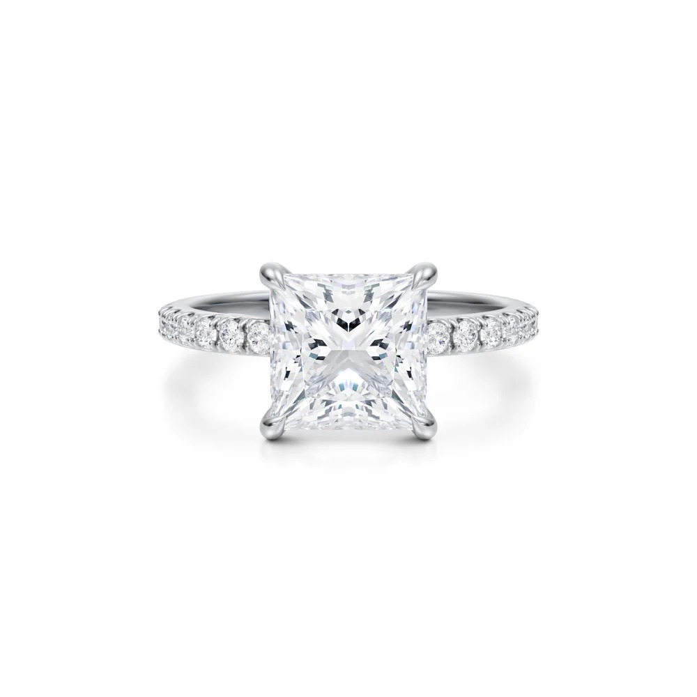 Princess Solitaire with Pave Ring 4-Prong