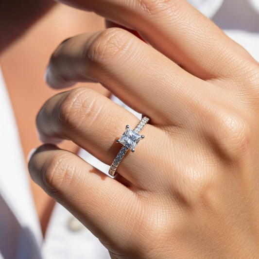 Princess Solitaire with Pave Ring 4-Prong