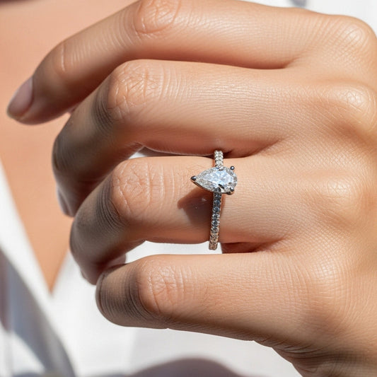 Pear Solitaire with Pave Ring 4-Prong